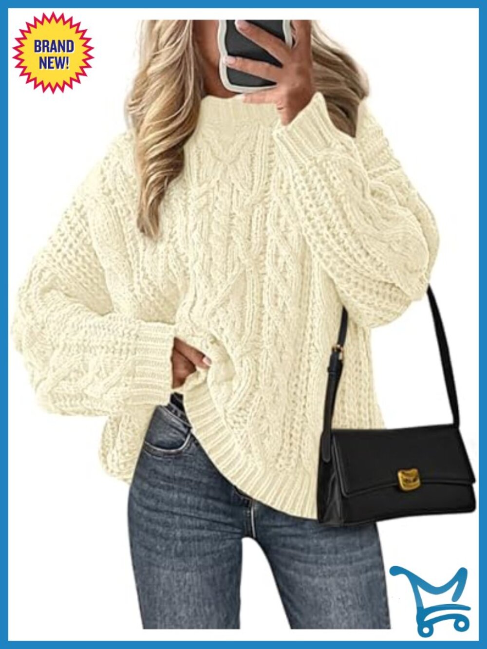 Oversized Cable Knit Chunky Sweater Crew Neck Pullover